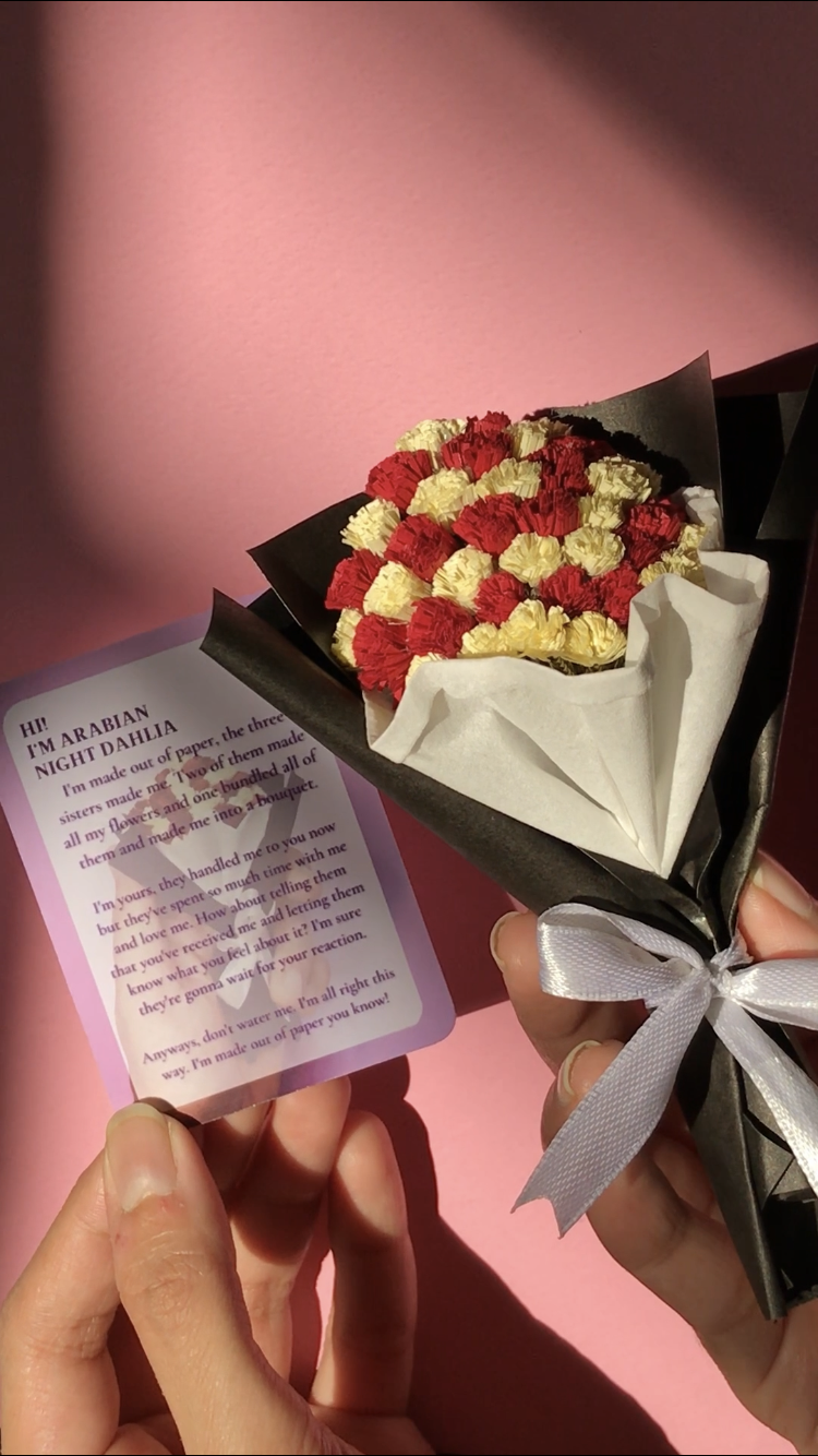 Arabian Night Dahlia paper bouquet with story card