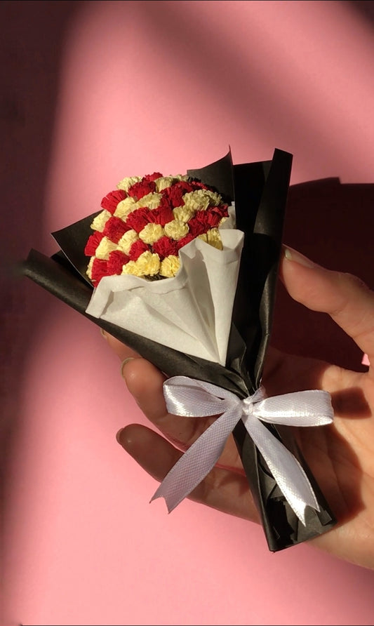 Arabian Night Dahlia handmade paper flower bouquet in red and ivory