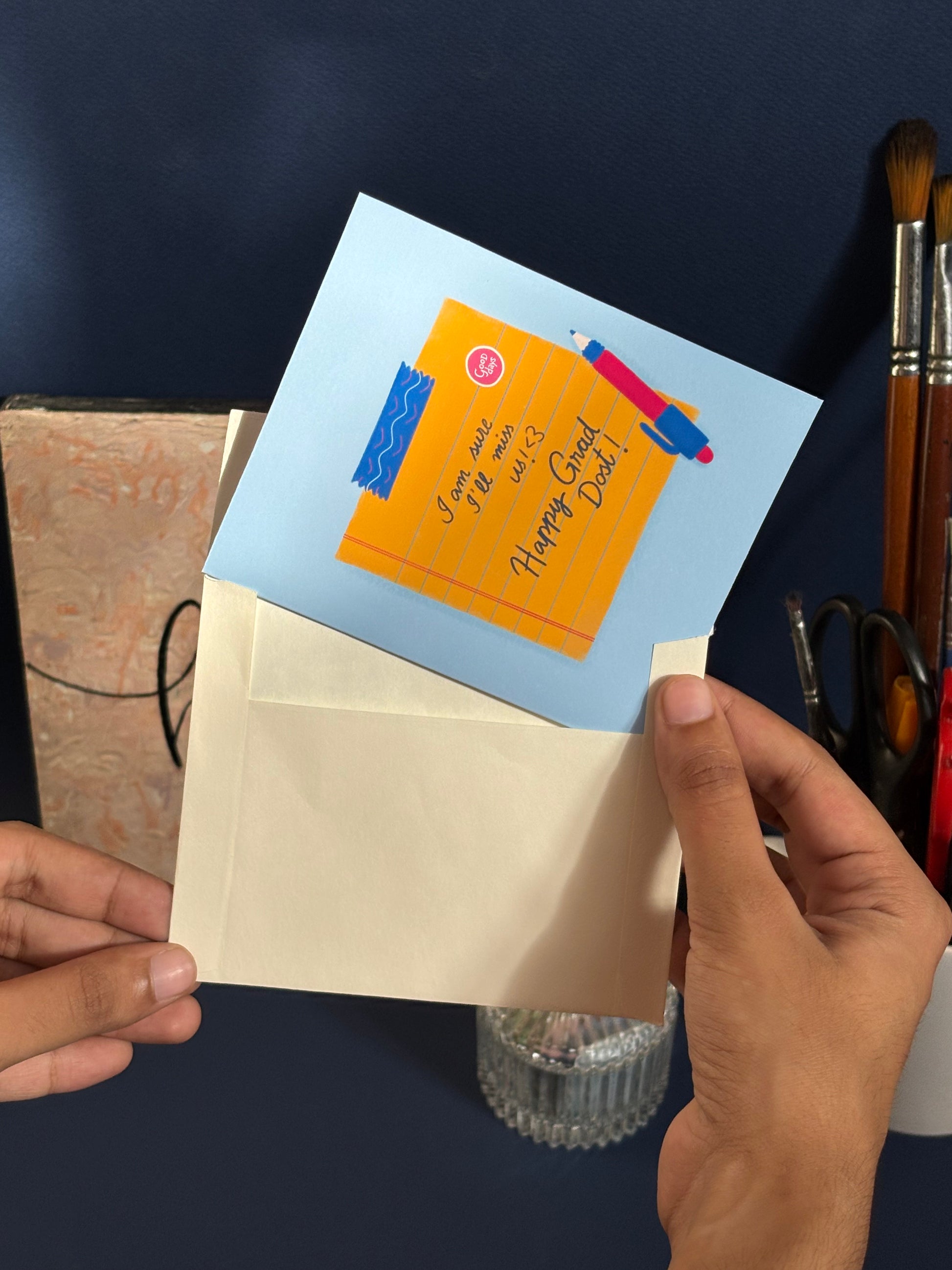 Graduation greeting card shown with envelope