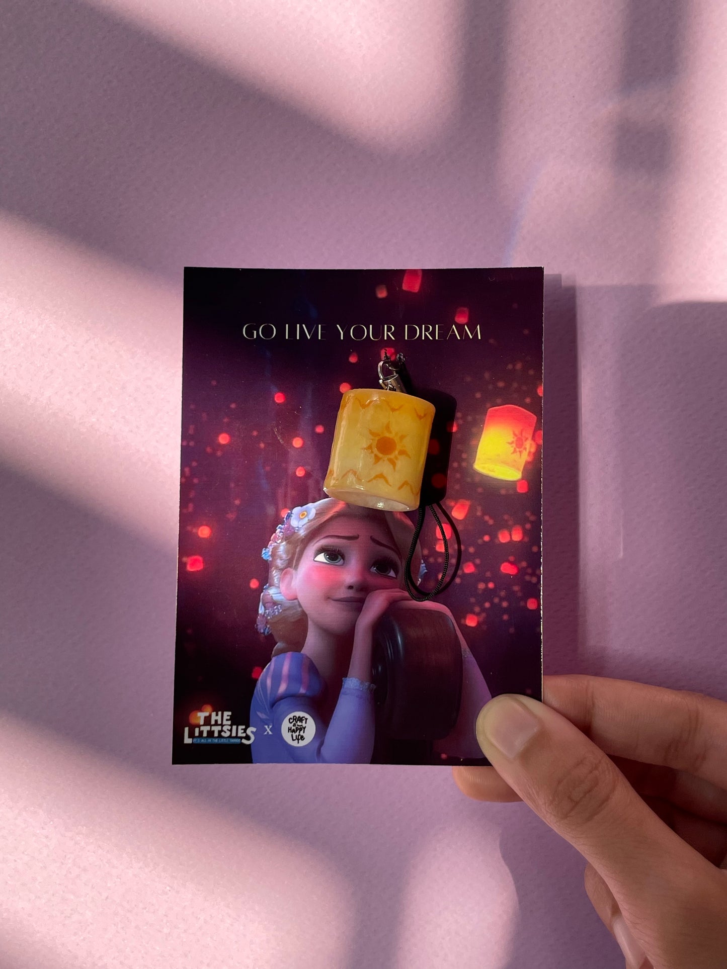 Tangled lantern lanyard attached to themed display card