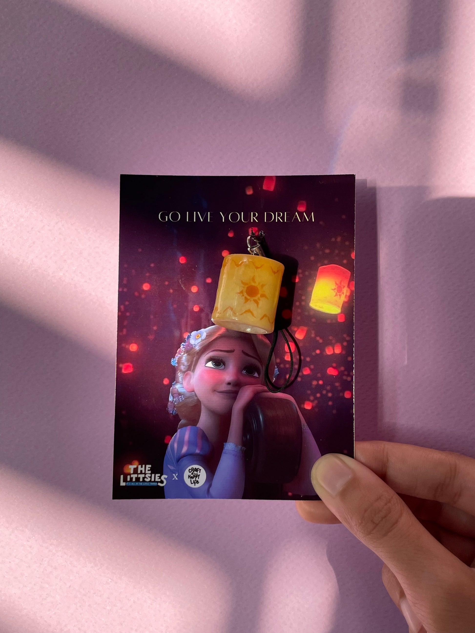 Tangled lantern lanyard attached to themed display card