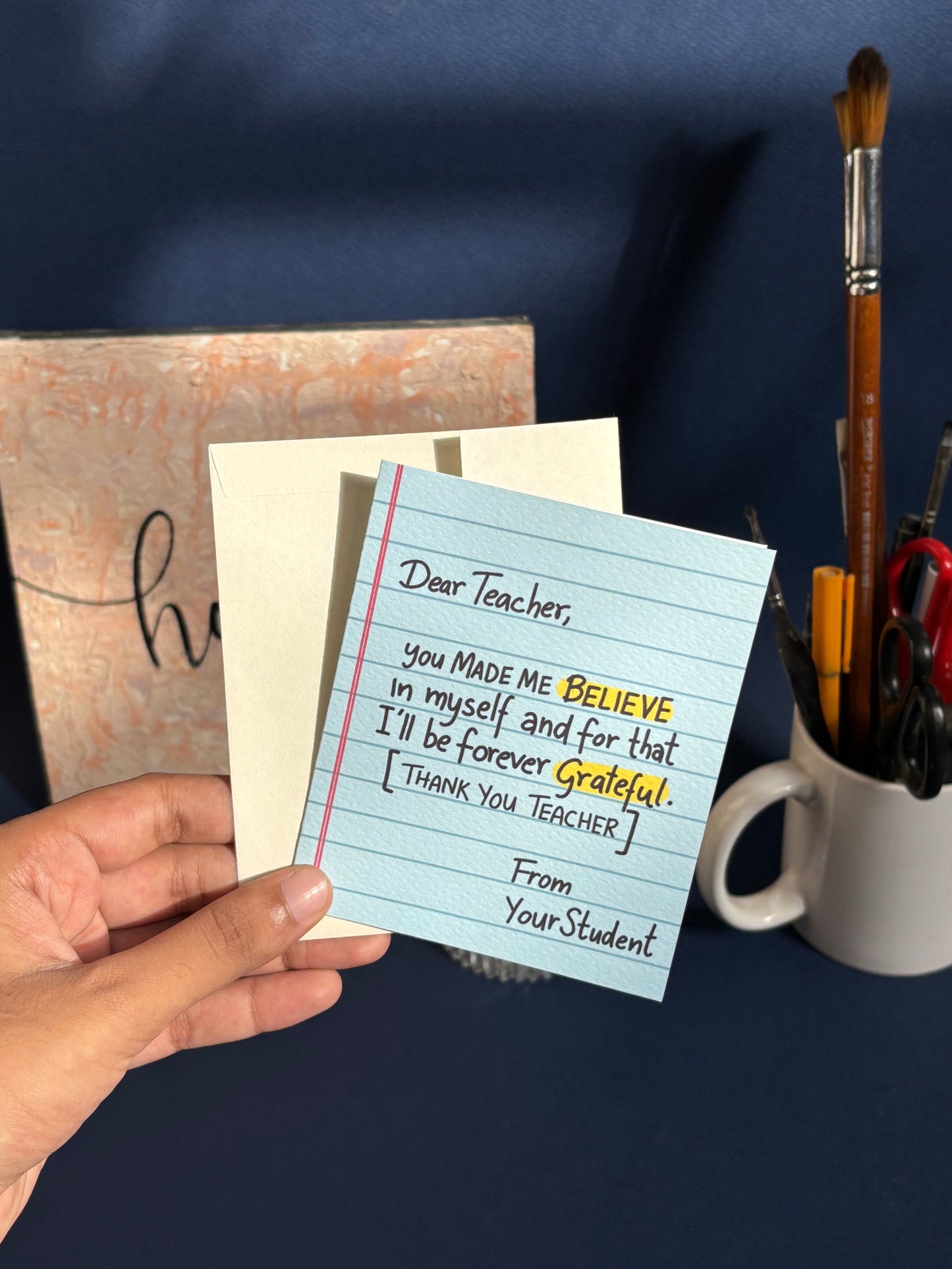 Teacher appreciation card with grateful student message