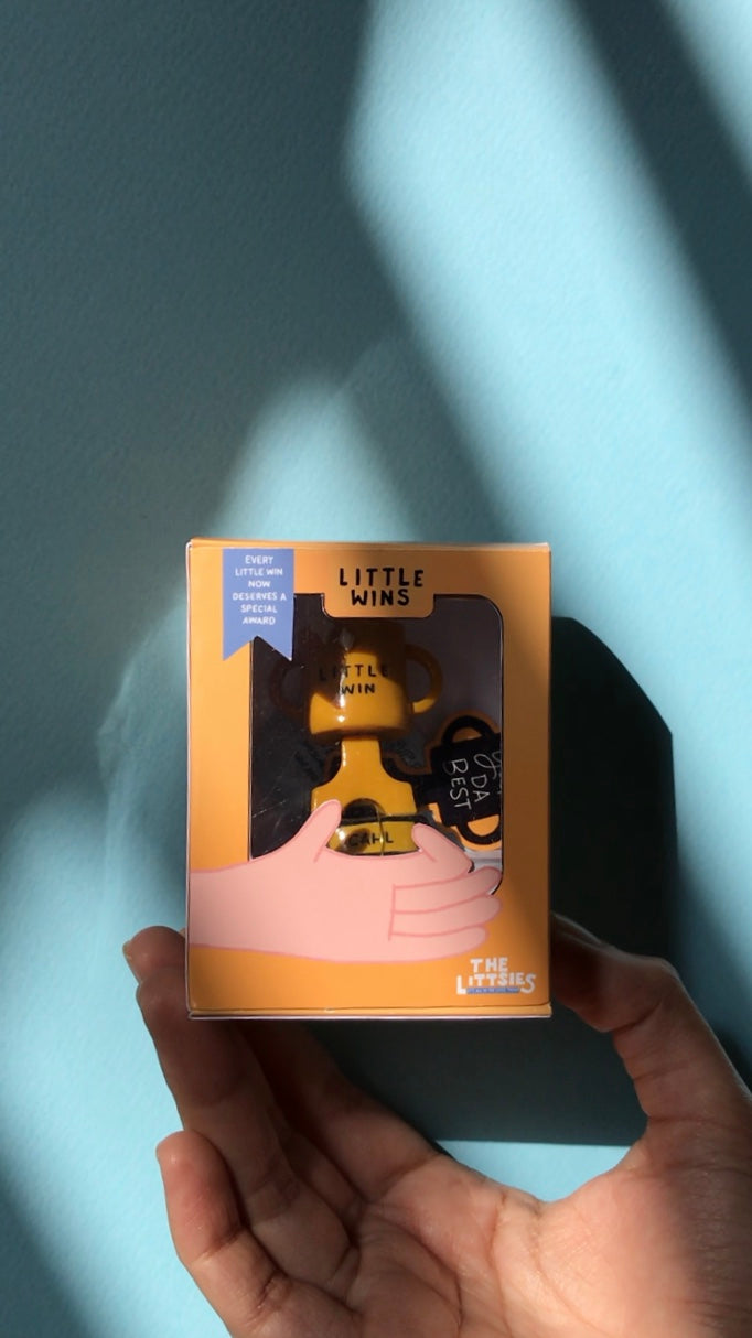 You Did It trophy polymer clay desk friend in Little Wins packaging