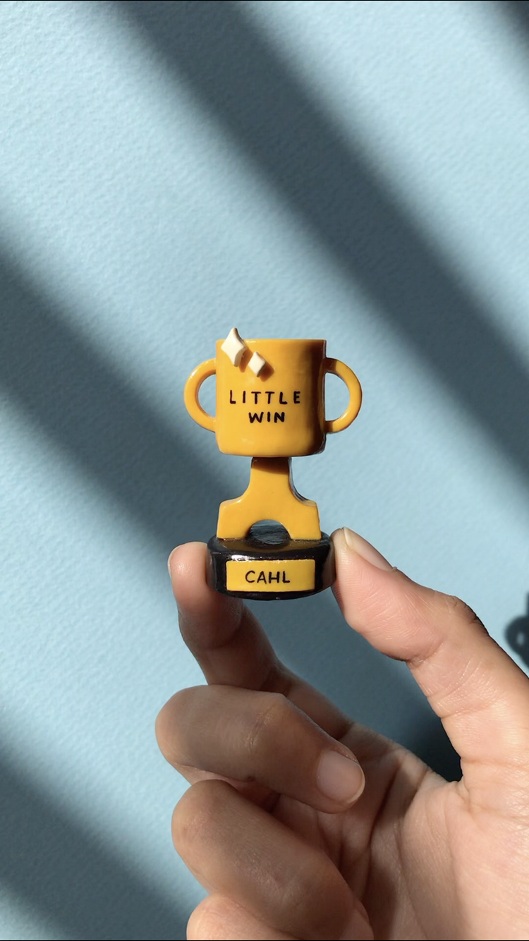 You Did It trophy polymer clay desk friend close-up